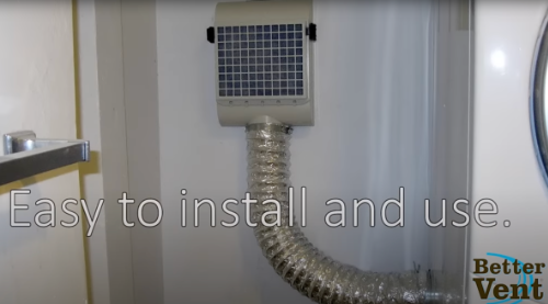 Indoor dryer vent system installed on a wall, connected by a flexible silver duct to a nearby dryer. Text overlay reads "Easy to install and use." The BetterVent logo is visible in the bottom right corner.